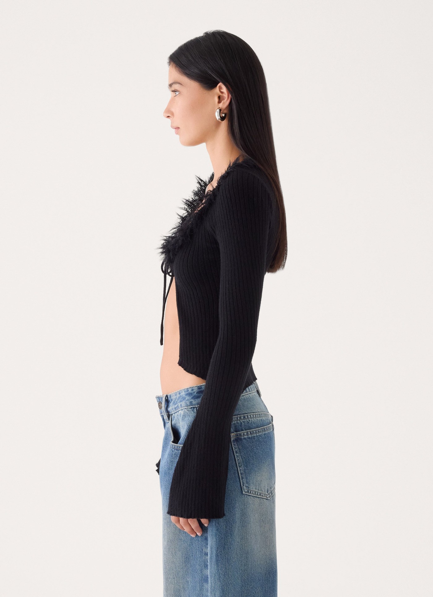 Luxa Faux Feather Top - Black view 3