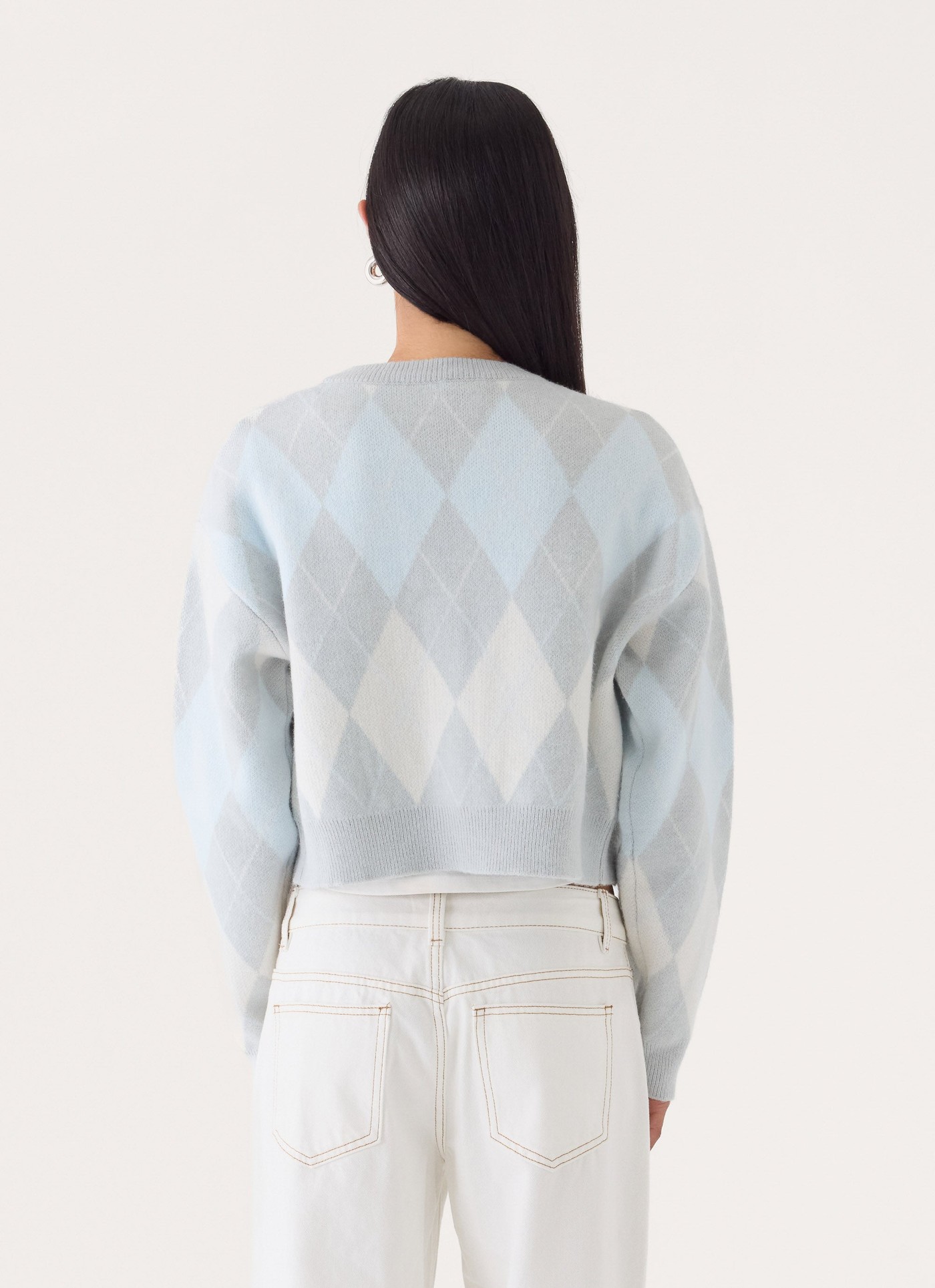 Evelina Knit Cardigan - Grey Argyle view 3