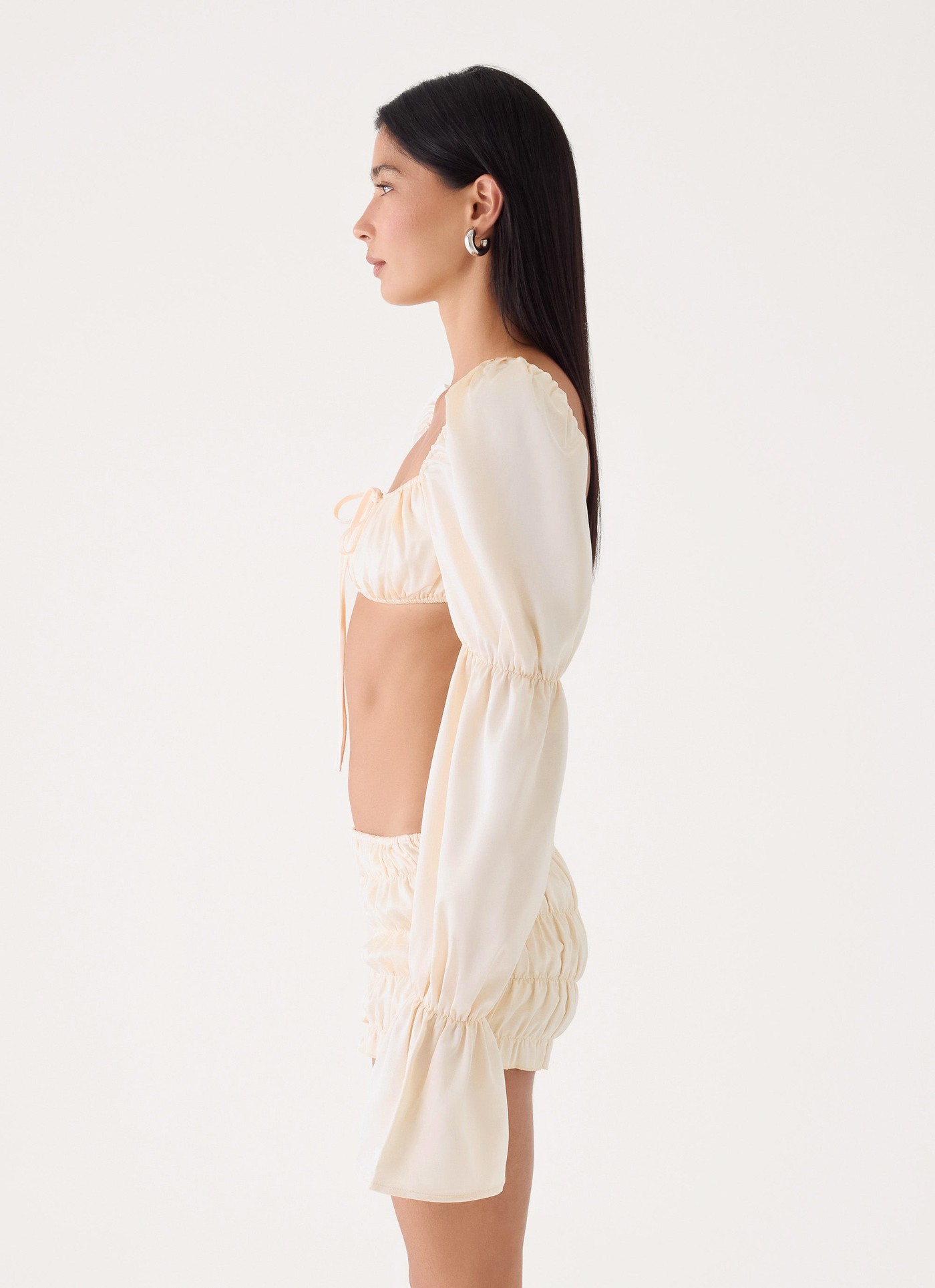 Elique Satin Long Sleeve Top - Cream view 3