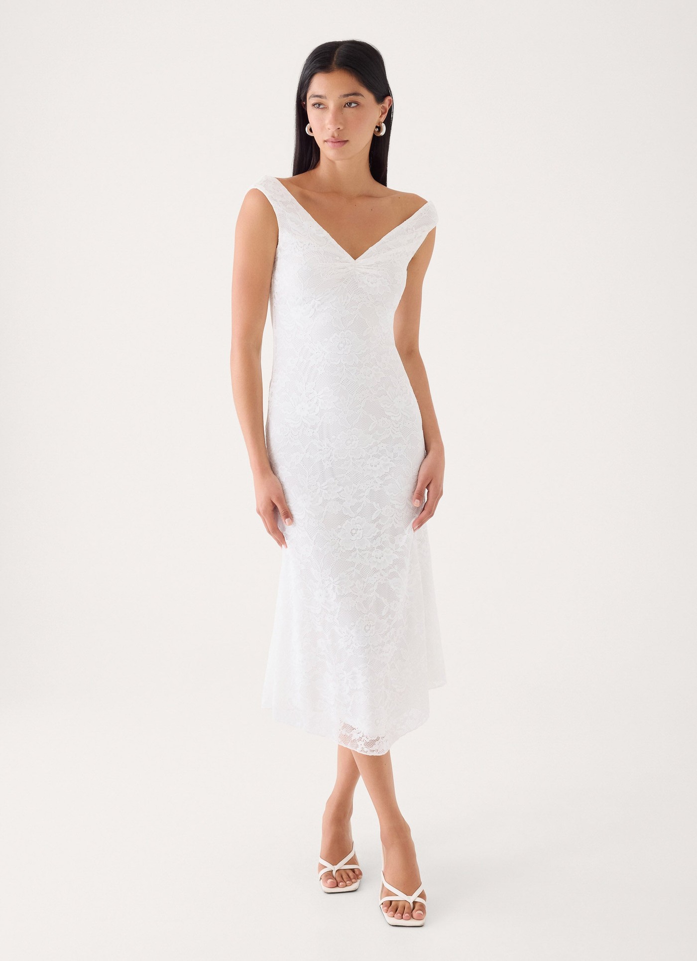 Love Street Lace Midi Dress - White view 3